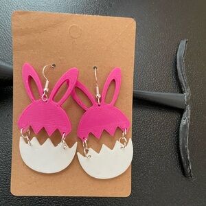 Whimsical Pink and White Bunny Jewelry Earrings